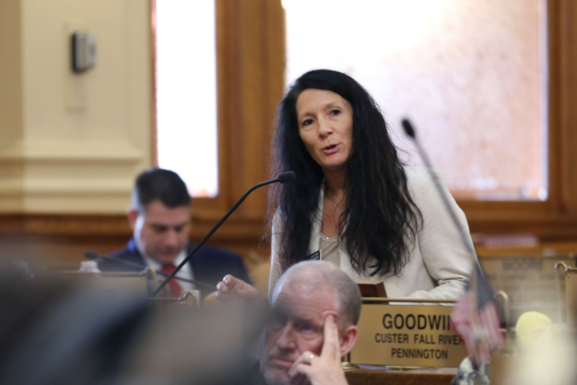 Rep. Heather Baxter, R-Rapid City, speaks on the House floor on Feb. 10, 2026. (Photo by Makenzie Huber/South Dakota Searchlight)