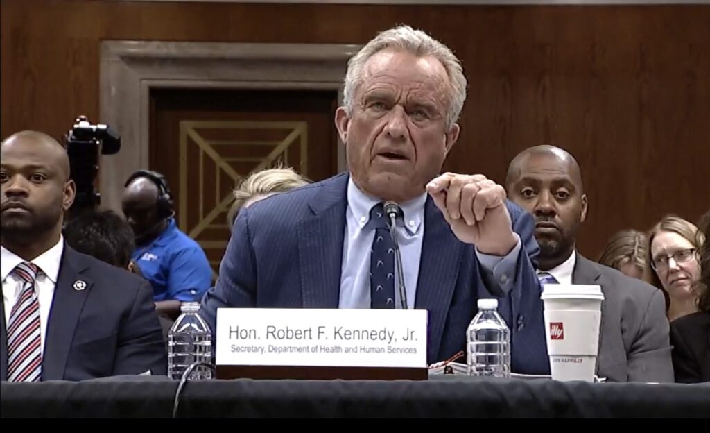 Secretary of Health and Human Services Robert F. Kennedy Jr. testifies before a Senate Appropriations subcommittee on Tuesday, May 20, 2025. (Screenshot from committee webcast)
