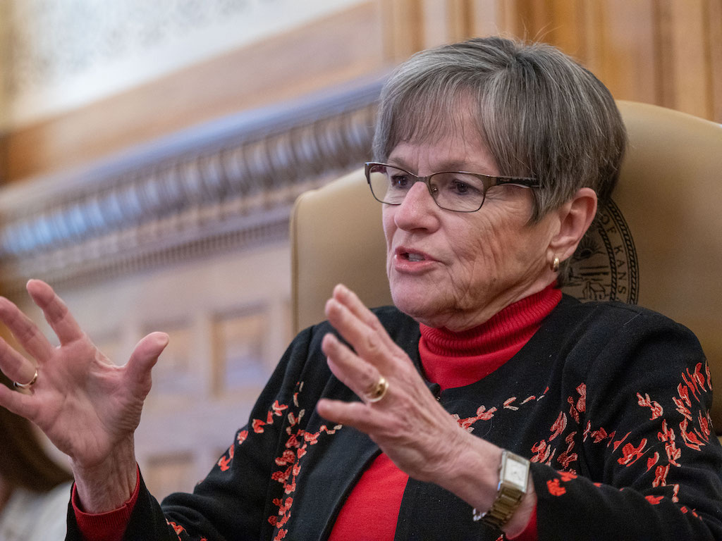 Kansas Democratic Gov. Laura Kelly answers questions about federalism during an interview with Stateline in February. Kelly called states the “laboratories of democracy.”
