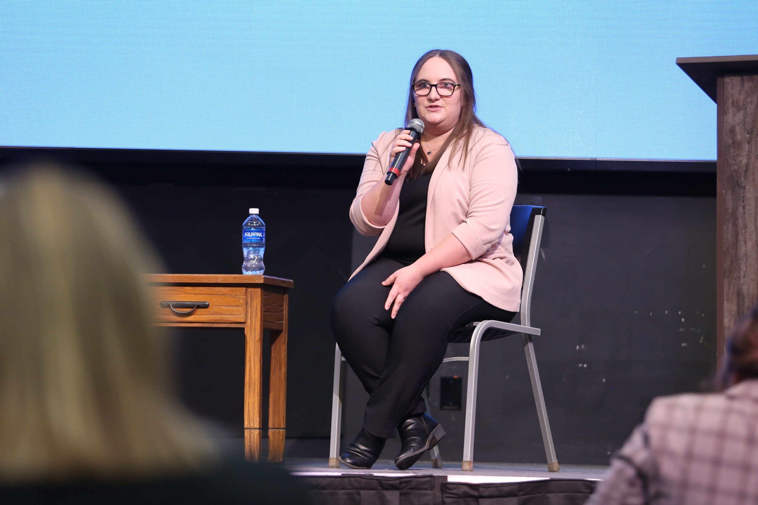 Stasia Elsinger, a dietician with Avera Health, speaks to Downtown Sioux Falls Rotary Club members on Oct. 27, 2025. (Photo by Makenzie Huber/South Dakota Searchlight)