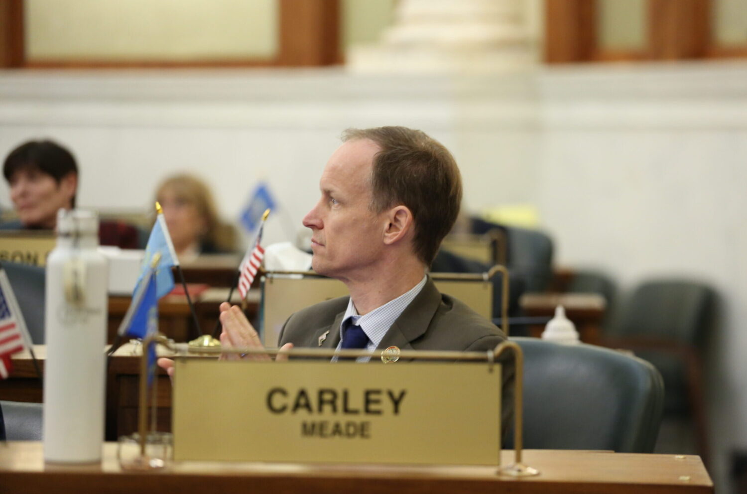 Sen. John Carley, R-Piedmont, participates in a Senate floor session on Jan. 13, 2026, at the South Dakota Capitol in Pierre. (Photo by Meghan O'Brien/South Dakota Searchlight)