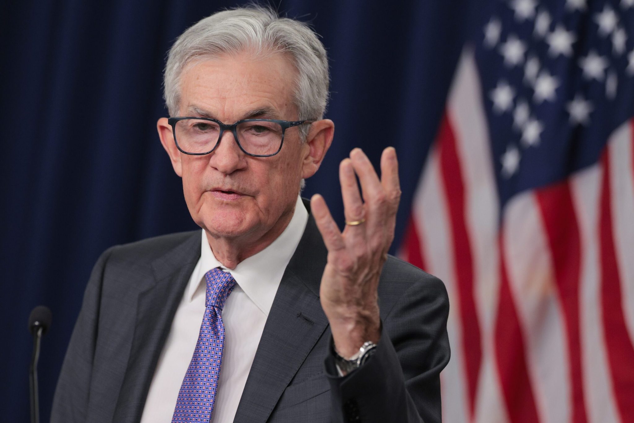 Federal Reserve Chair Jerome Powell speaks during a press conference following the Federal Open Markets Committee meeting at the Federal Reserve on Dec. 10, 2025 in Washington, D.C.  (Photo by Chip Somodevilla/Getty Images)