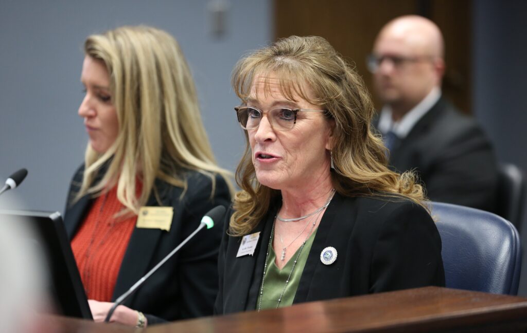 South Dakota Department of Corrections Secretary Kellie Wasko presents to the Legislature's Joint Appropriations Committee on Jan. 23, 2025, at the Capitol in Pierre. (Makenzie Huber/South Dakota Searchlight)
