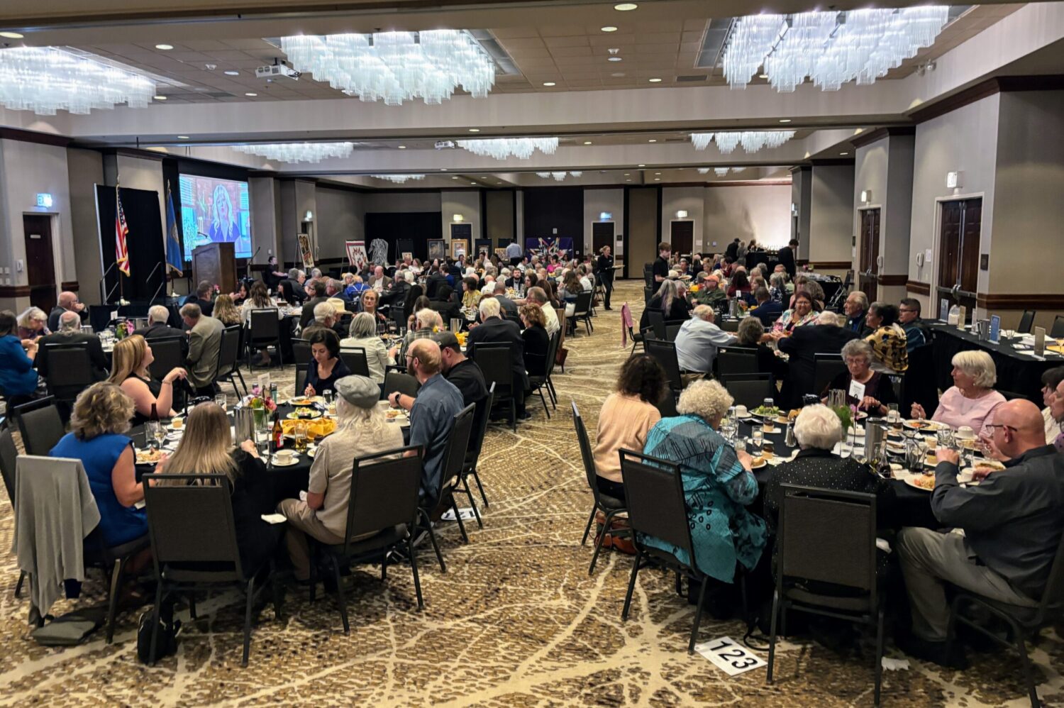 A crowd of about 200 attends a South Dakota Democratic Party fundraiser on Sept. 27, 2025, in Rapid City. (Seth Tupper/South Dakota Searchlight)