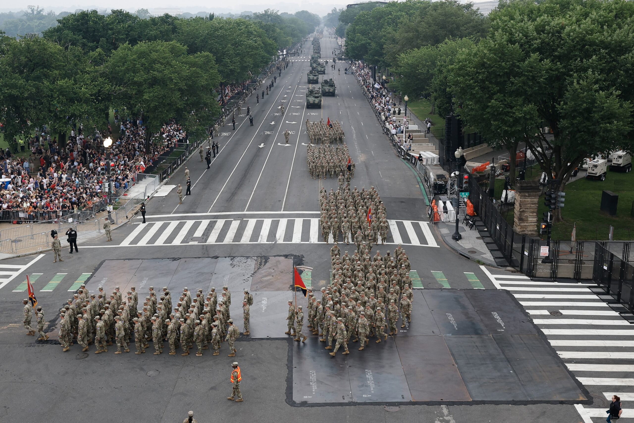 Members of the U.S. Army march in the 250th birthday parade on June 14, 2025 in Washington, D.C. (Photo by Kevin Dietsch/Getty Images)