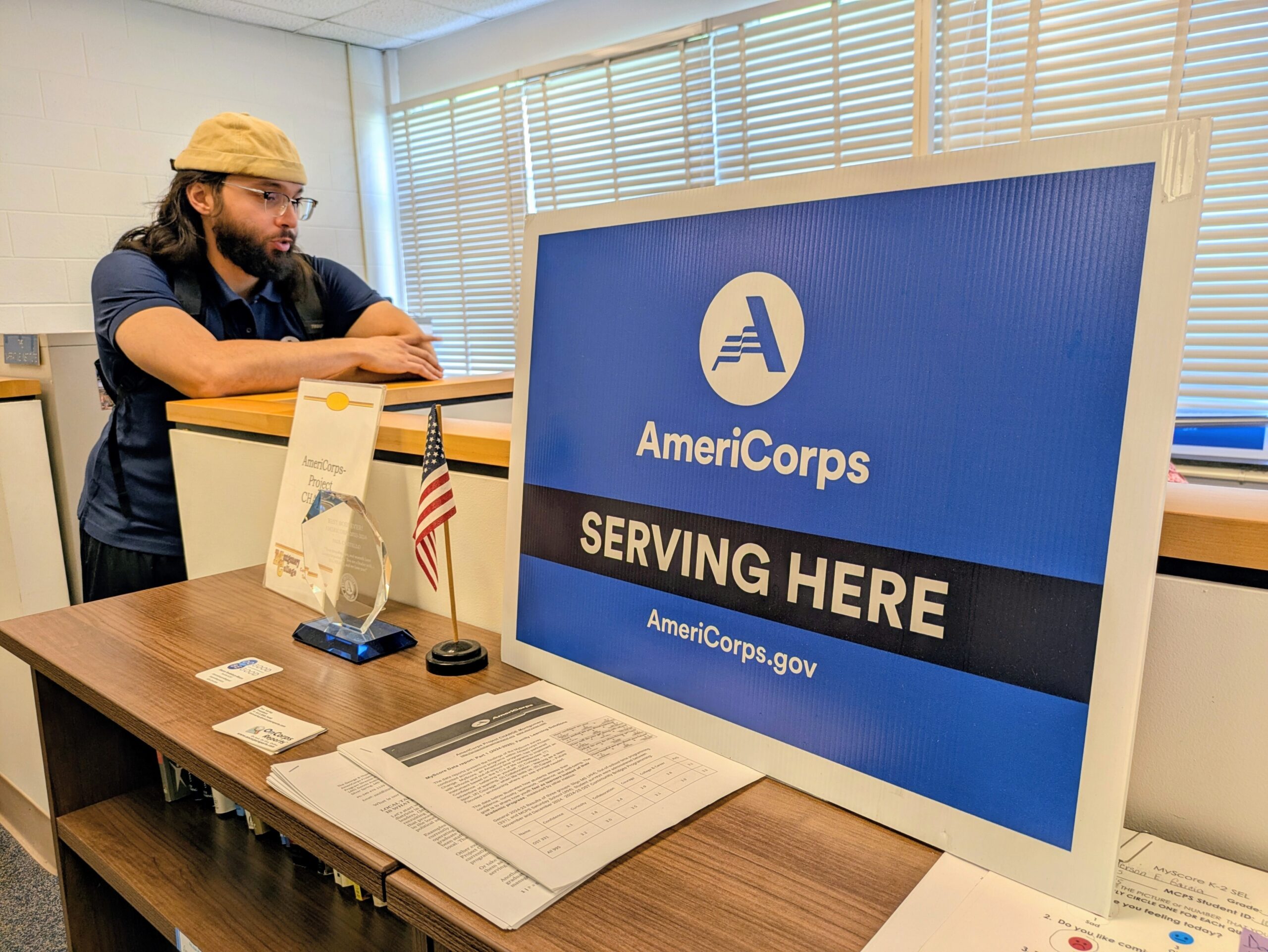 Former AmeriCorps service member Daniel Zare, 27, visits Project Change at Sligo Middle School on Monday, Aug. 11, 2025 in Silver Spring, Maryland, where he mentored students before federal government cuts in April. (Photo by Ashley Murray/States Newsroom)