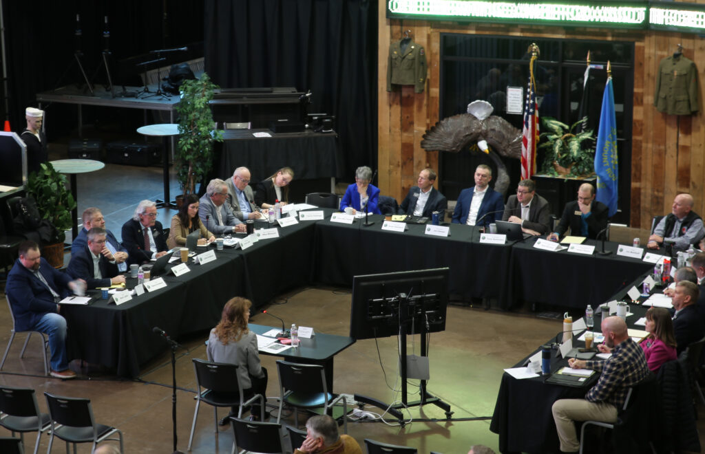The Project Prison Reset group meets on April 3, 2025, at the Military Heritage Alliance in Sioux Falls. (John Hult/South Dakota Searchlight)