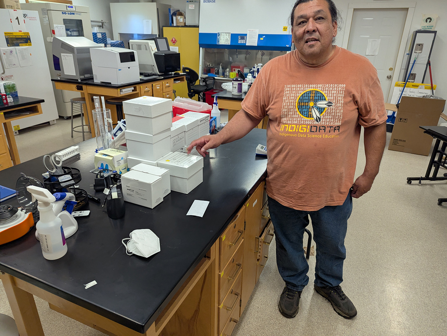 Joseph Yracheta, director of the Native BioData Consortium, at the organization's genetics lab in Eagle Butte, South Dakota. (Photo by John Hult/South Dakota Searchlight)