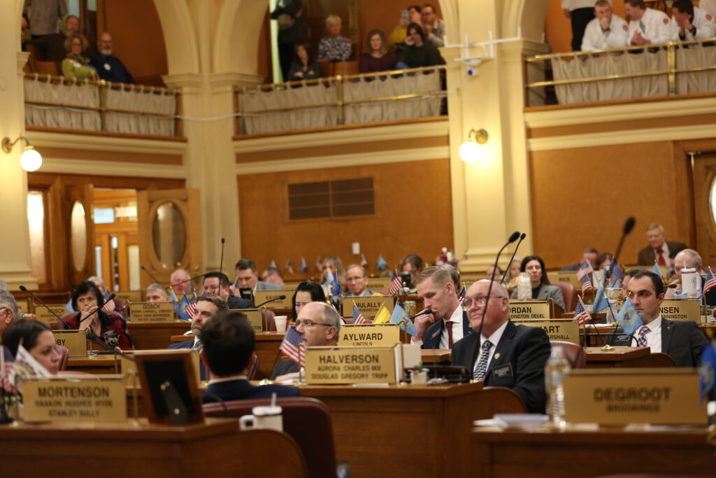 Members of the South Dakota House of Representatives meet on Feb. 4, 2025, at the Capitol in Pierre. (Seth Tupper/South Dakota Searchlight)