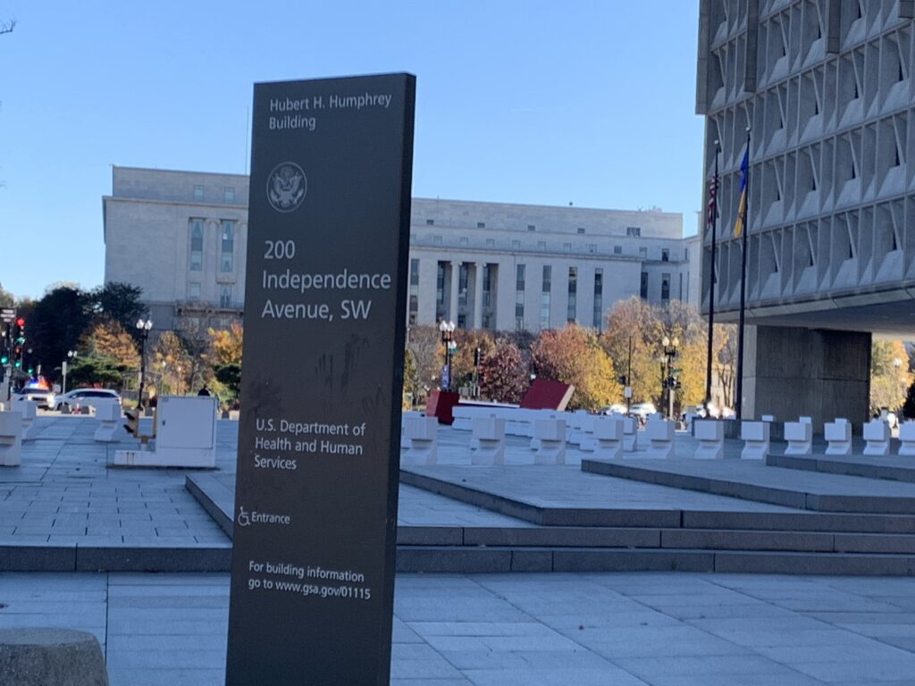 The Hubert H. Humphrey Building, the headquarters of the U.S. Department of Health and Human Services in Washington, D.C., as seen on Nov. 23, 2023. (Photo by Jane Norman/States Newsroom)