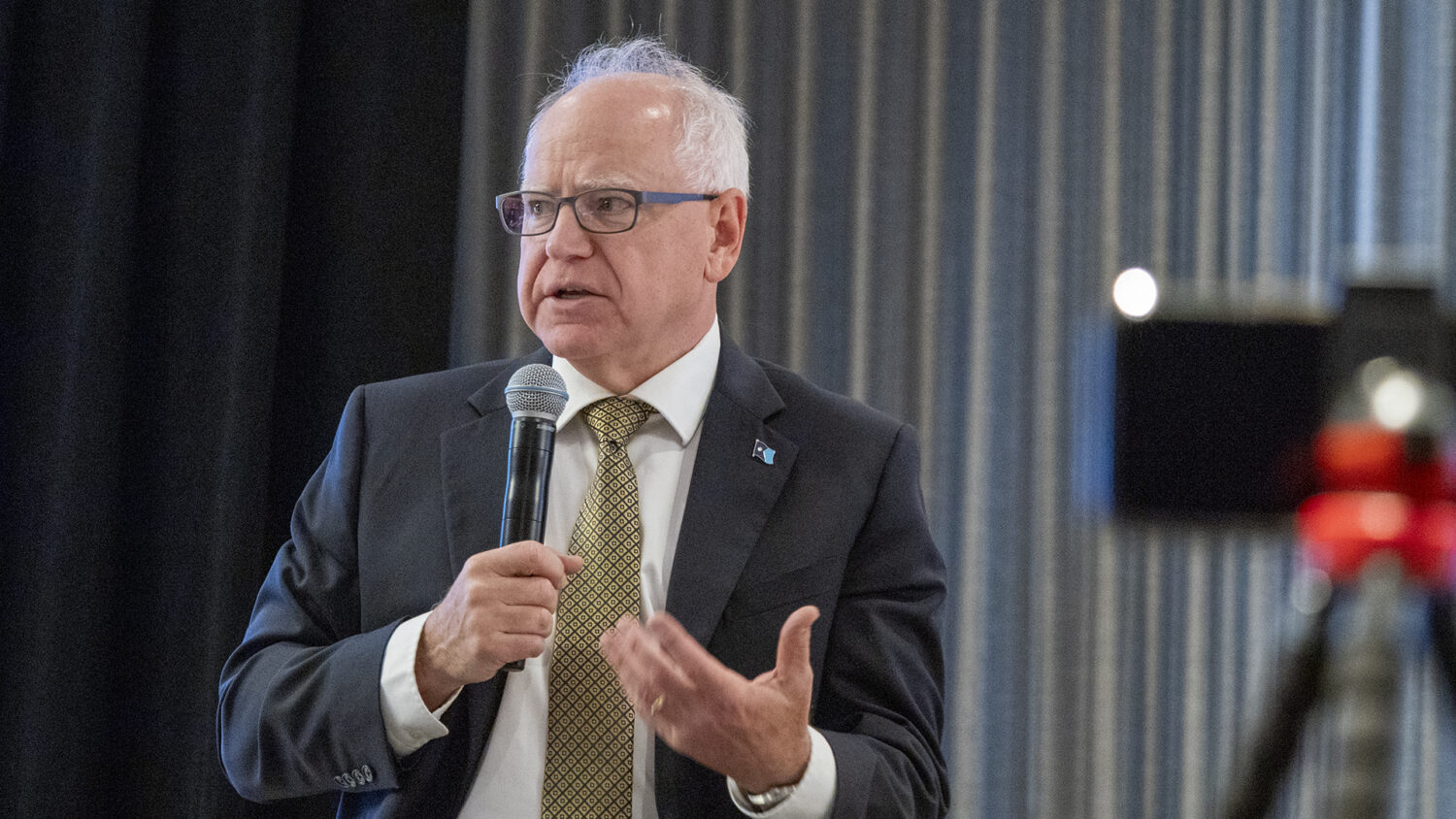 Minnesota Gov. Tim Walz answers questions during a June 5, 2025, interview with States Newsroom staff in Minneapolis. (Sherman Smith/Kansas Reflector)