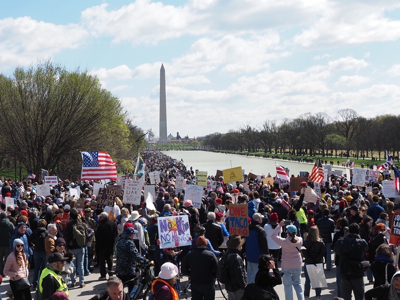 Thousands marched near the Reflecting Pool at the Lincoln Memorial during a No Kings Day rally in Washington, D.C., on Saturday, March 28, 2026. (Photo by Ashley Murray)