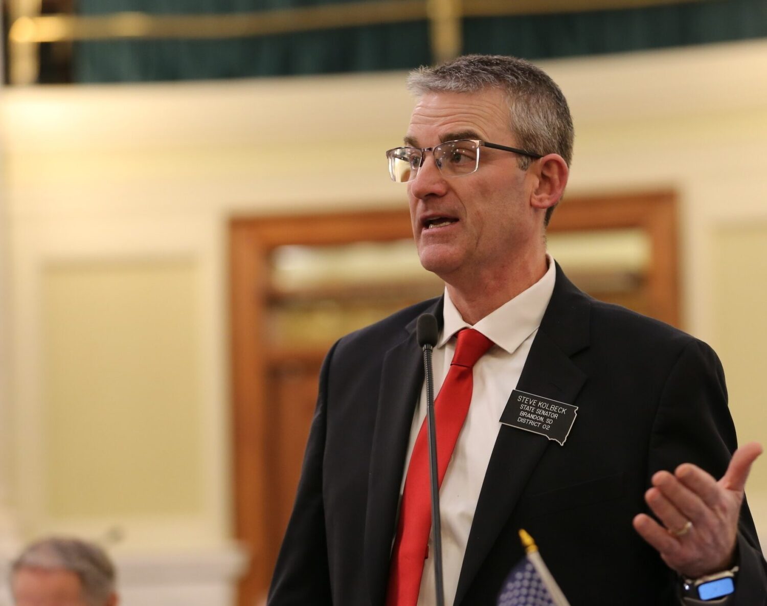Sen. Steve Kolbeck, R-Brandon, speaks in the South Dakota Senate on Jan. 29, 2026, at the Capitol in Pierre. (Photo by Joshua Haiar/South Dakota Searchlight)