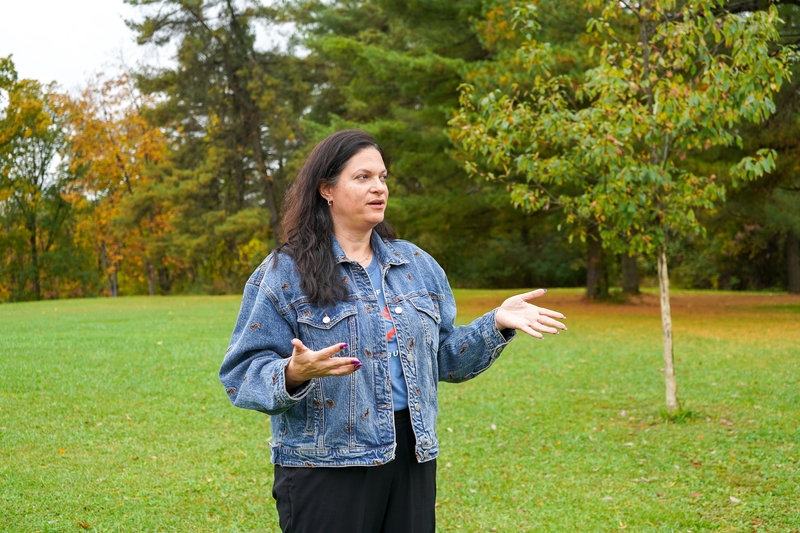 Allegheny County Council member Kathleen Madonna-Emerling, a Democrat, on Oct. 16, 2026 at Settlers Cabin Park, just west of Pittsburgh, Pennsylvania, described a new county law passed unanimously that bans data center development on county land. (Photo by Ashley Murray/States Newsroom)