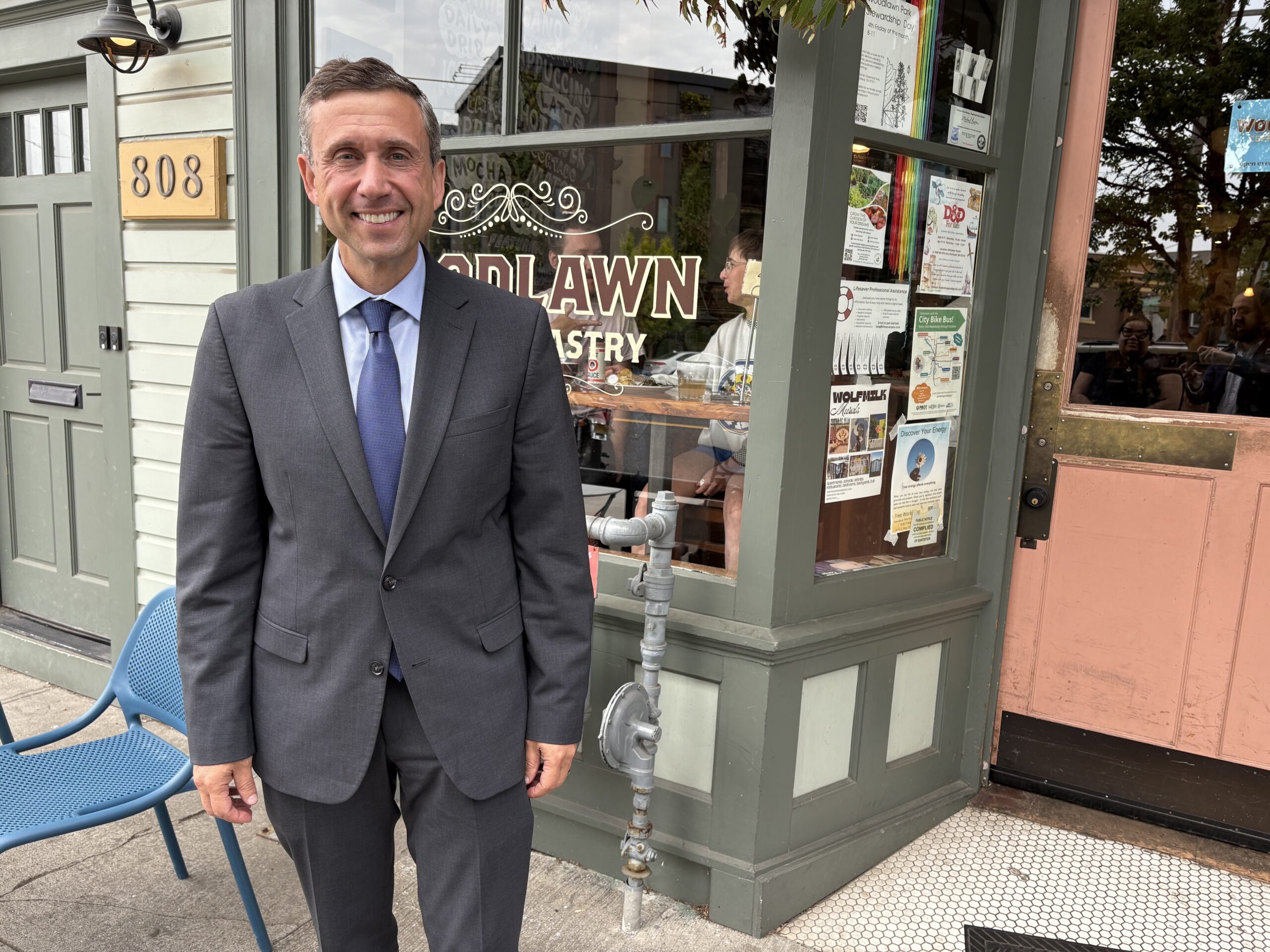 Democratic National Committee Chair Ken Martin stands outside of a coffee shop in Portland, Oregon, on July 31, 2025. (Photo by Jacob Fischler/States Newsroom)