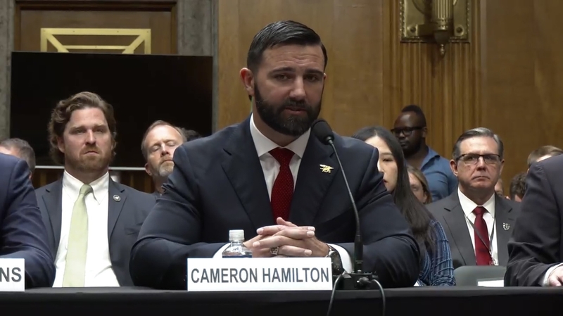 FEMA nominee Cameron Hamilton testifies before the Homeland Security and Governmental Affairs Committee on June 17, 2026. (Screenshot from committee webcast)