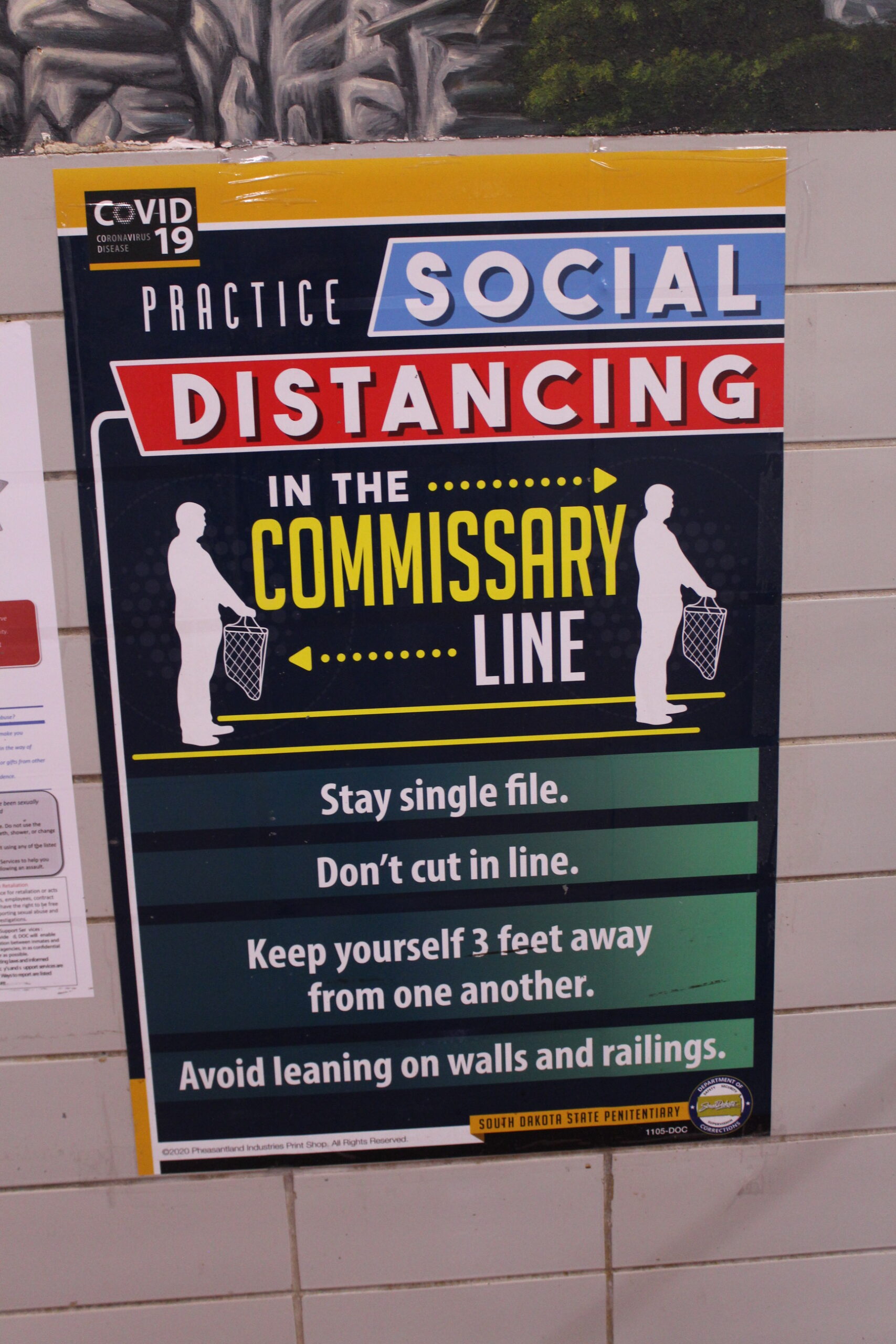 A sign on social distancing at the South Dakota State Penitentiary. (courtesy South Dakota Department of Corrections)