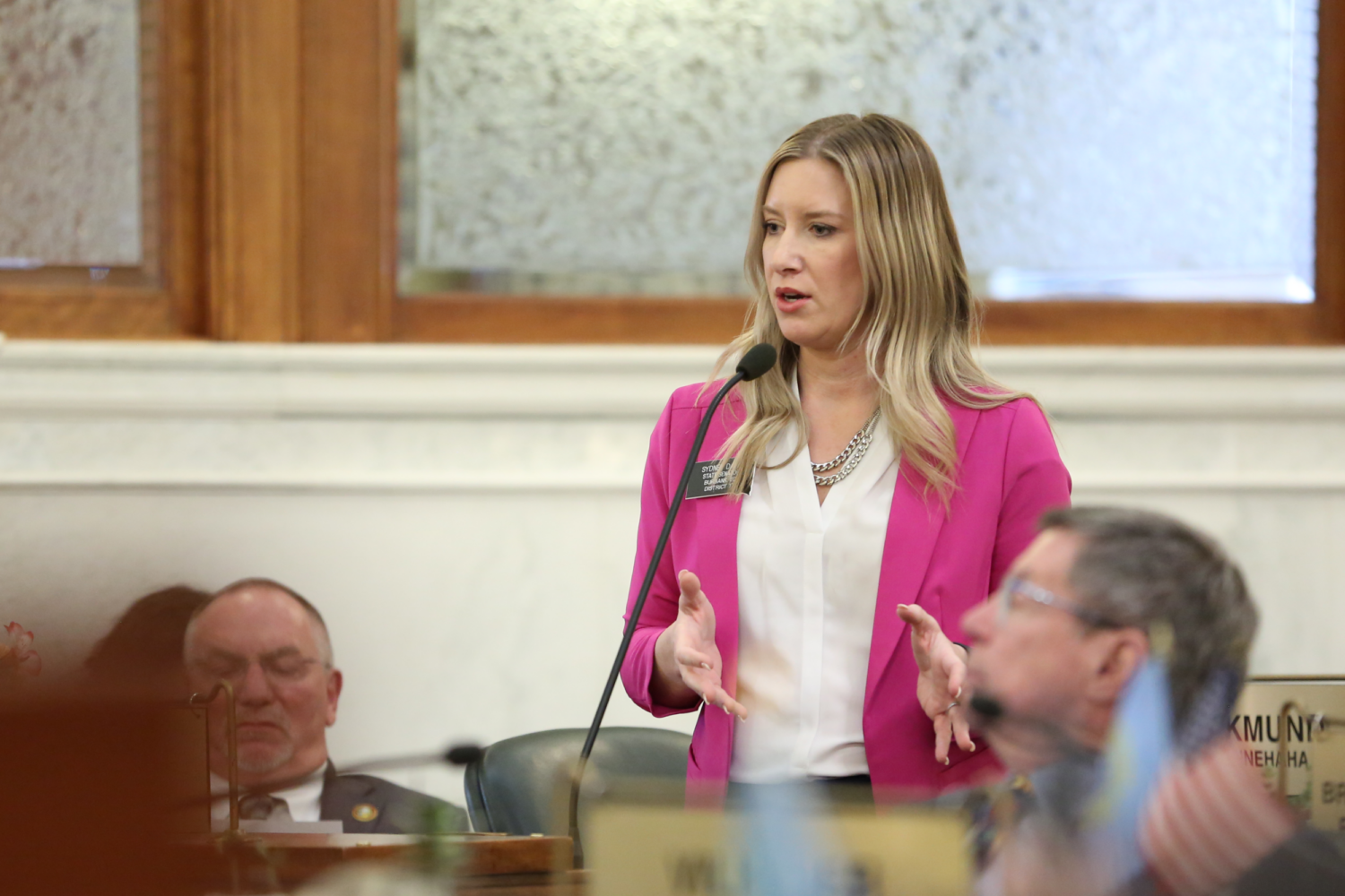 State Sen. Sydney Davis, R-Burbank, speaks on the South Dakota Senate floor on March 3, 2025. (Makenzie Huber/South Dakota Searchlight)