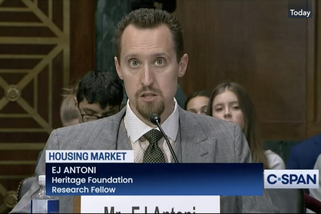 E.J. Antoni of the Heritage Foundation testifies before a U.S. Senate Judiciary subcommittee on Oct. 24, 2023. (Screenshot from C-SPAN)