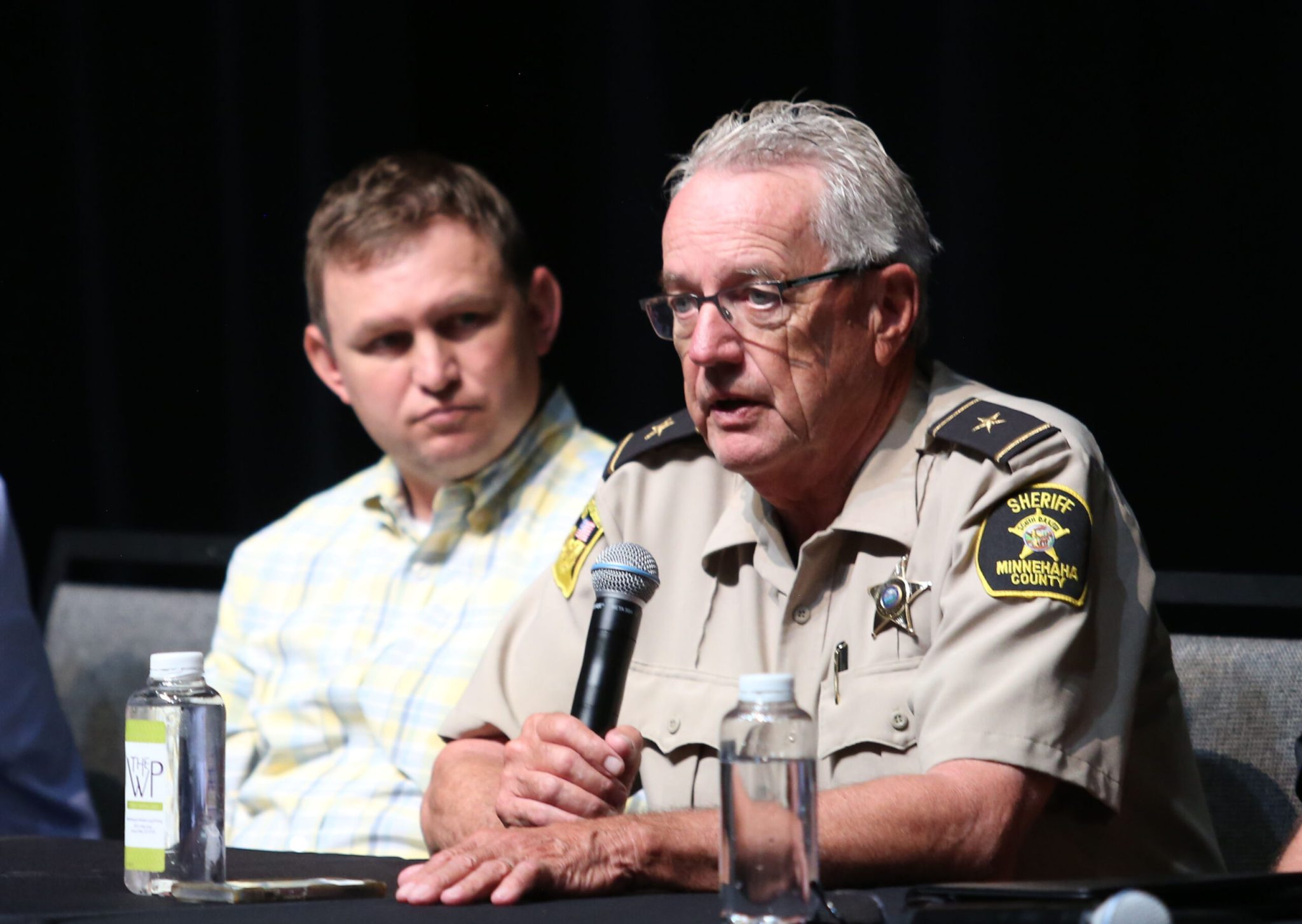 Minnehaha County Sheriff Mike Milstead speaks at a forum regarding placing a new men's prison in northeastern Sioux Falls on July 22, 2025. (Makenzie Huber/South Dakota Searchlight)