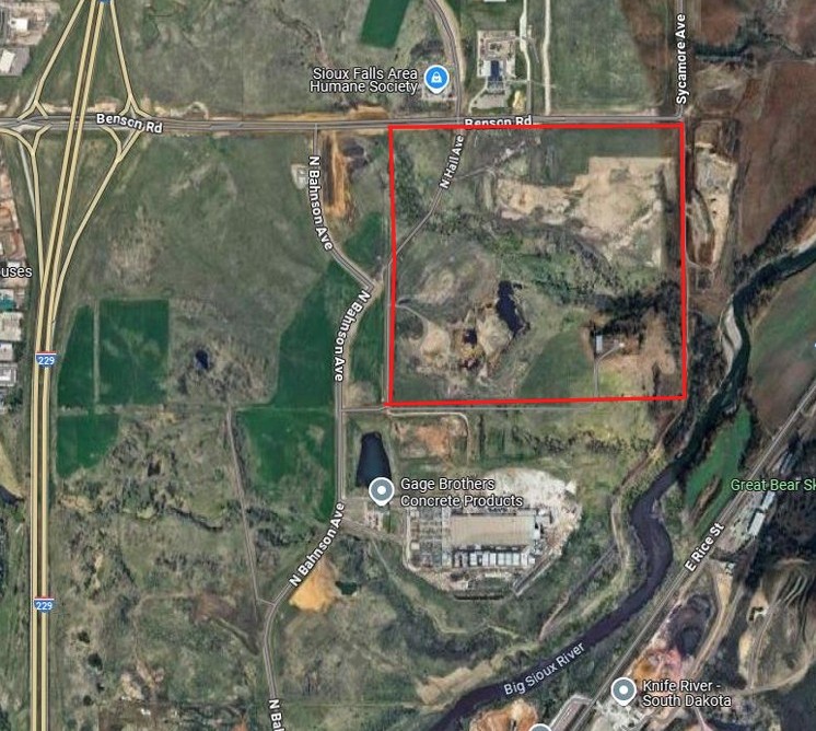 A red square shows the site chosen for a prison construction project in northeast Sioux Falls. (Courtesy of State of South Dakota)