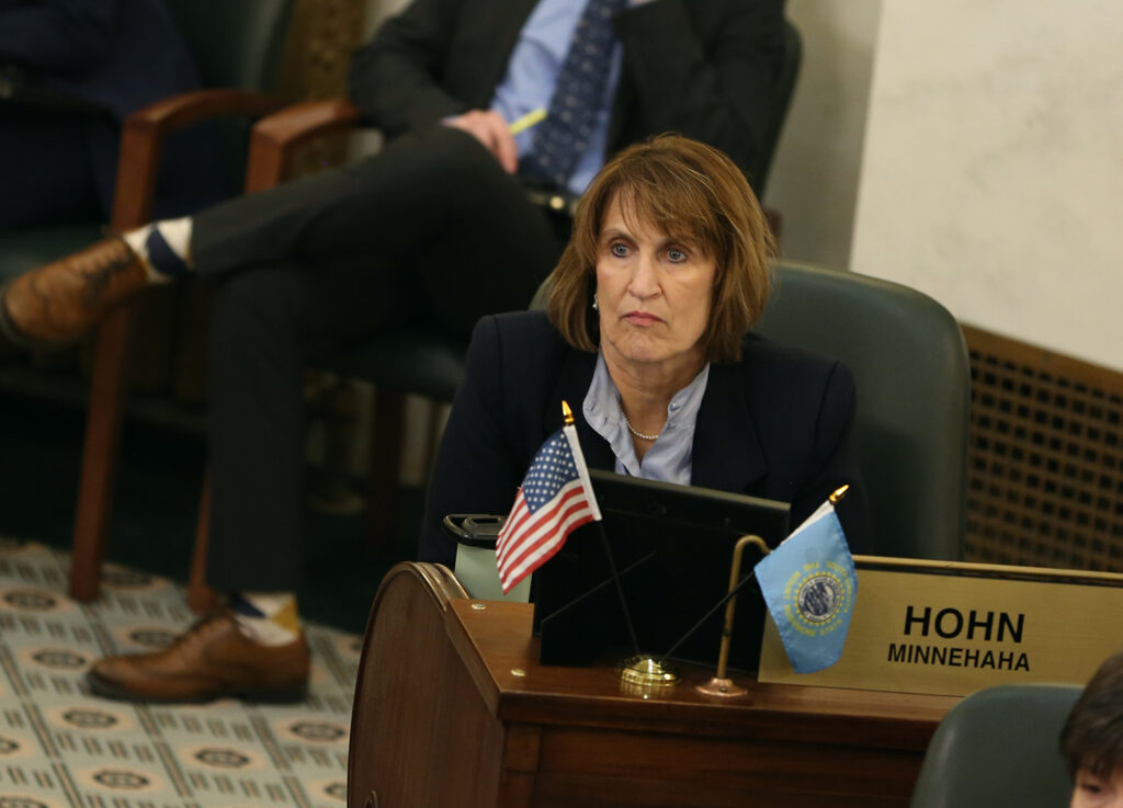 State Sen. Joy Hohn, R-Hartford, listens to debate on the South Dakota Senate floor on Feb. 10, 2025. (John Hult/South Dakota Searchlight)