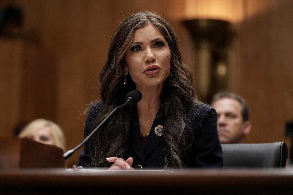 Homeland Security Secretary Kristi Noem speaks during her confirmation hearing before the Homeland Security and Governmental Affairs Committee on Capitol Hill on Jan. 17, 2025. (Photo by Eric Thayer/Getty Images)