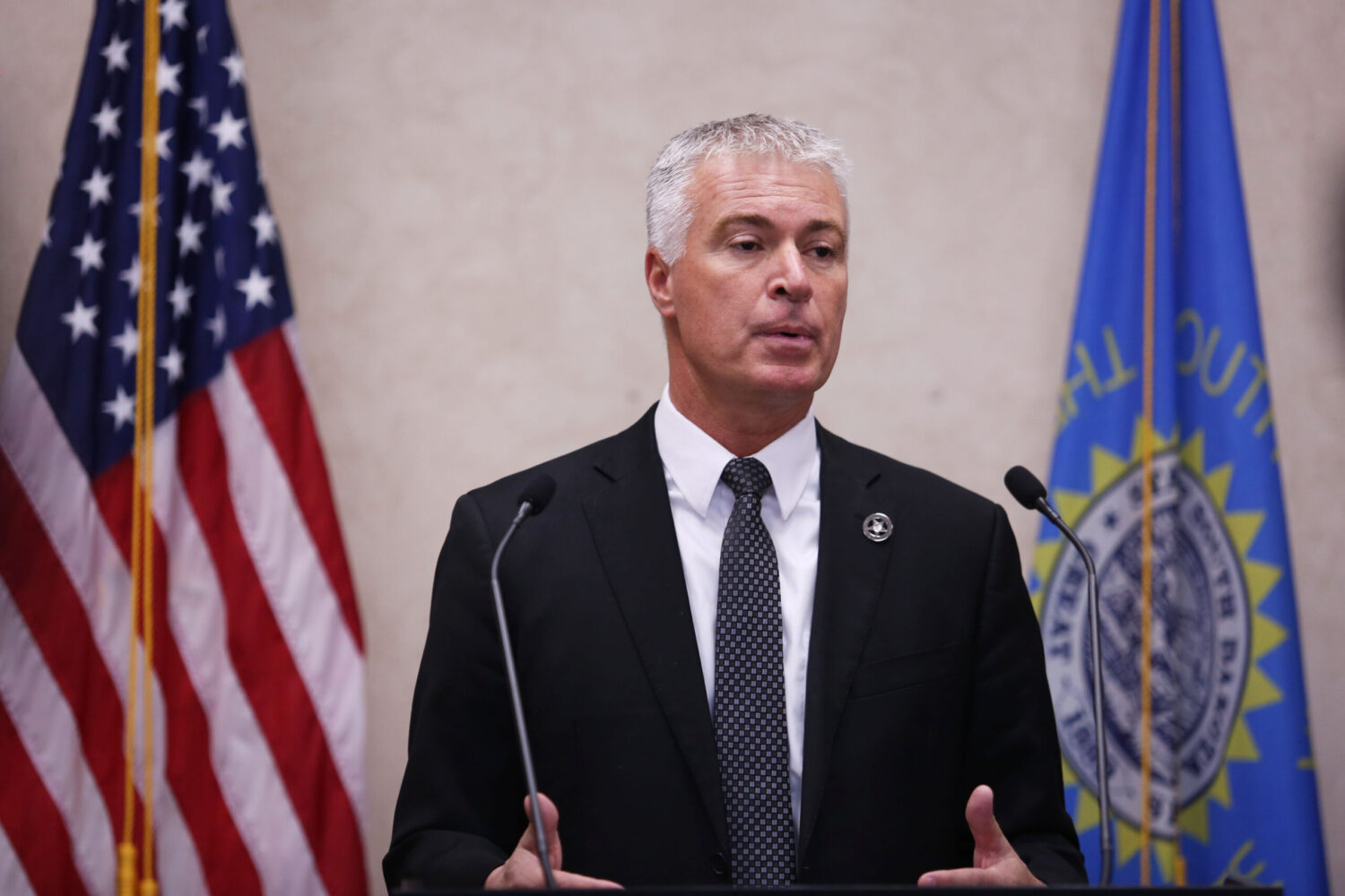 South Dakota Attorney General Marty Jackley speaks during a press conference on Dec. 19, 2025, in Sioux Falls. (Photo by Makenzie Huber/South Dakota Searchlight)