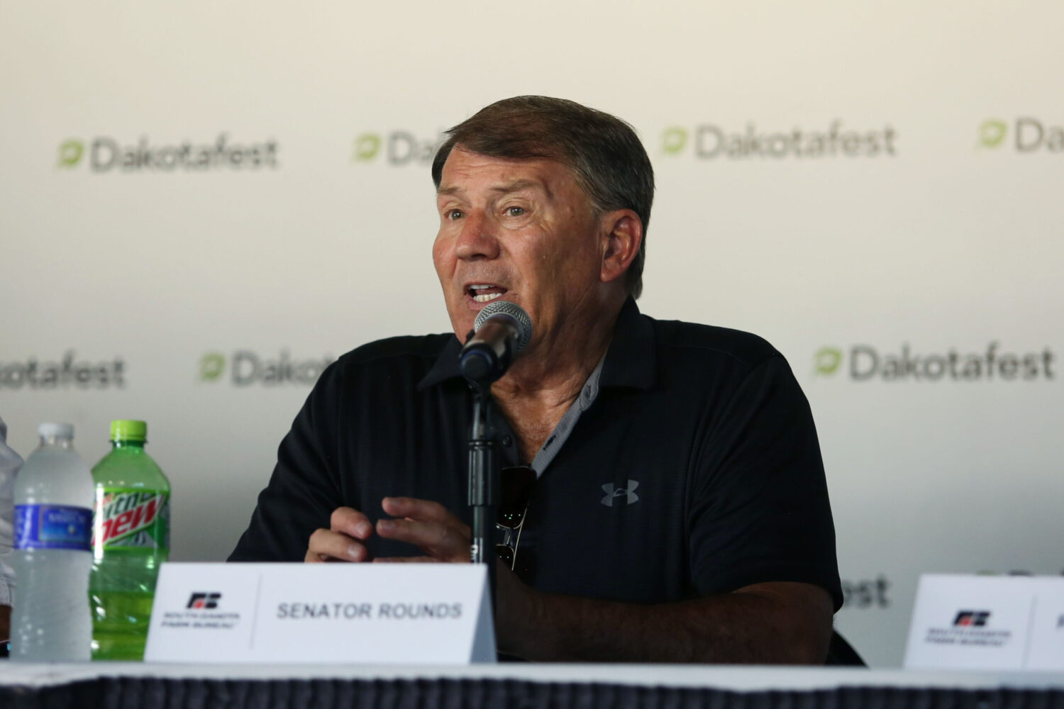 U.S. Sen. Mike Rounds, R-South Dakota, speaks at the Dakotafest agricultural trade show in Mitchell, South Dakota, on Aug. 20, 2025. (Photo by Makenzie Huber/South Dakota Searchlight)