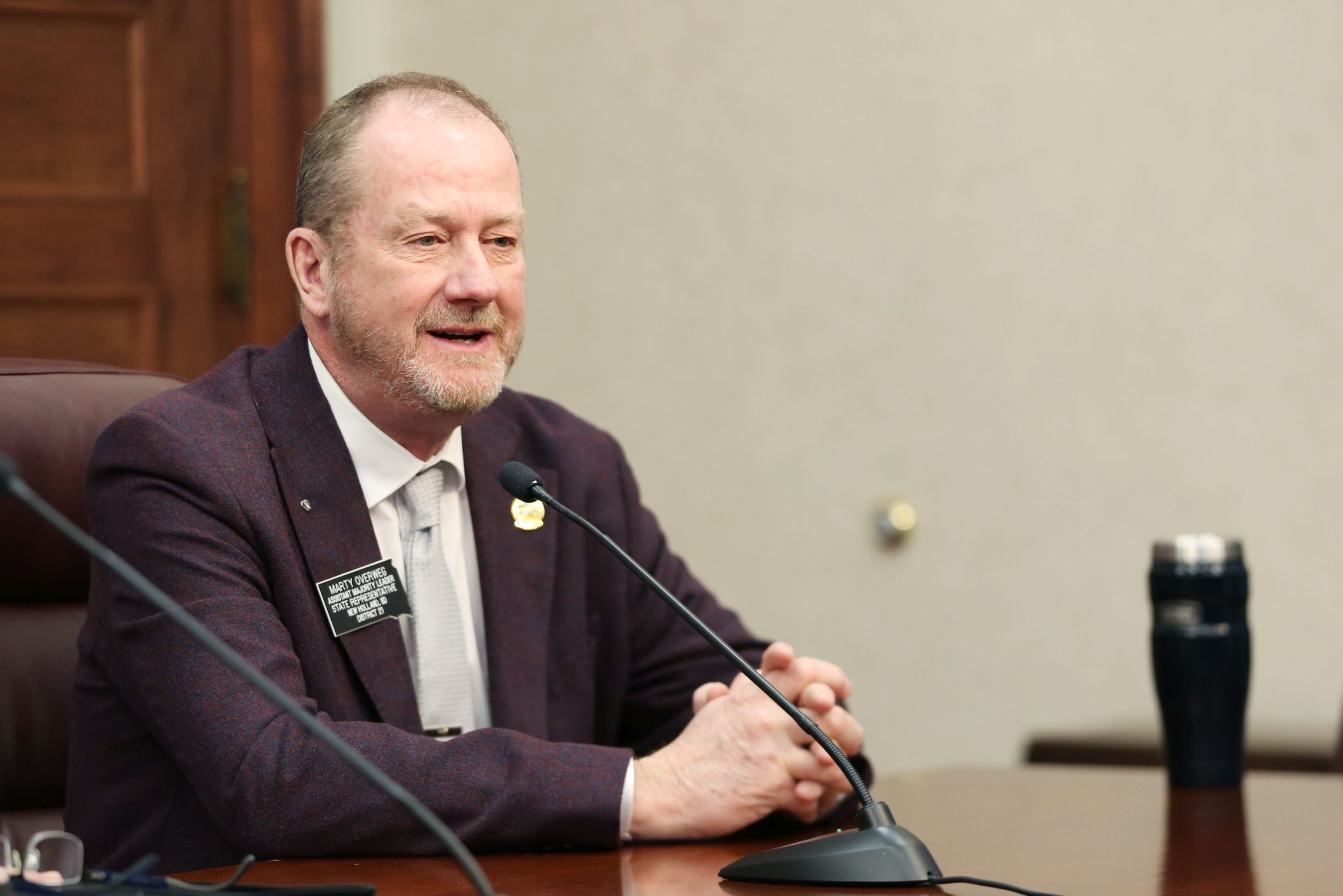 Rep. Marty Overweg, R-New Holland, speaks to the media during a legislative leadership press conference in January 2026. (Photo by Makenzie Huber/South Dakota Searchlight)