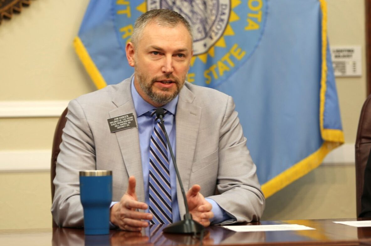 Rep. Jon Hansen, R-Dell Rapids, answers questions during a press conference in Pierre on Jan. 29, 2026. (Photo by Joshua Haiar/South Dakota Searchlight)