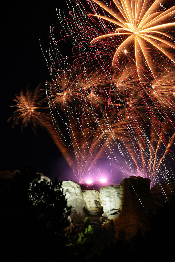 Fireworks explode above Mount Rushmore National Memorial after a speech by President Donald Trump on July 3, 2026, near Keystone, South Dakota. The event kicked off a weekend of 250th Independence Day celebrations across the country. (Photo by Chip Somodevilla/Getty Images)