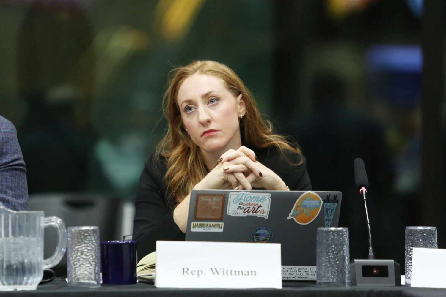 Rep. Kadyn Wittman, D-Sioux Falls, listens to a speaker during an interim legislative committee meeting on Oct. 29, 2025, in Sioux Falls, South Dakota. (Photo by Makenzie Huber/South Dakota Searchlight)