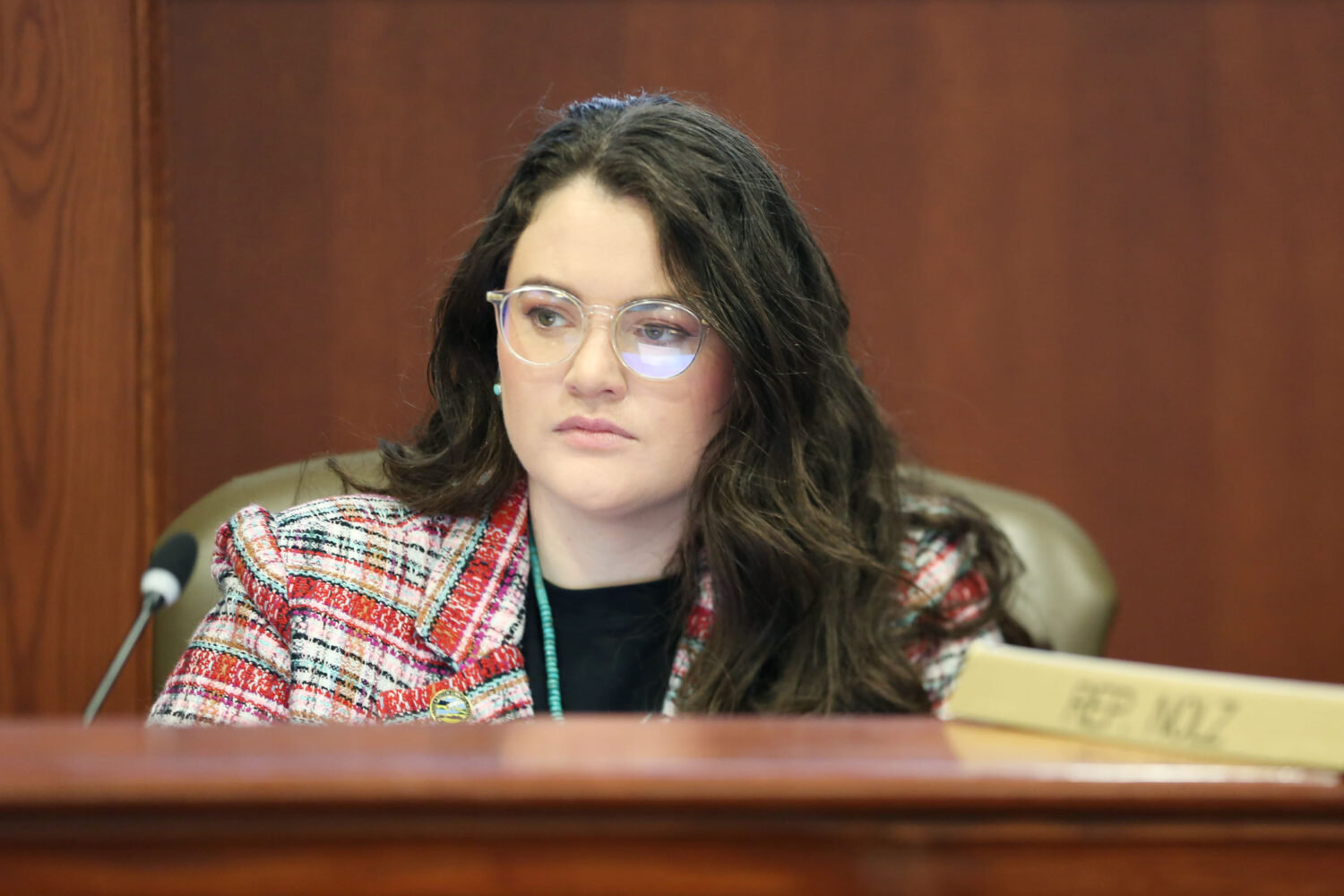 Rep. Kaley Nolz, R-Mitchell, listens to a committee hearing on Jan. 20, 2026, at the South Dakota Capitol in Pierre. (Photo by Makenzie Huber/South Dakota Searchlight)