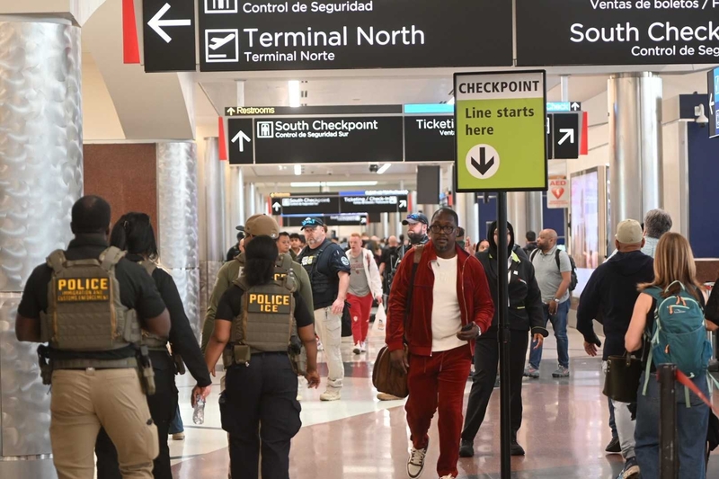 Federal immigration officers at the Hartsfield-Jackson Atlanta International Airport on Monday, March 23, 2026. (Photo by Ross Williams/Georgia Recorder)