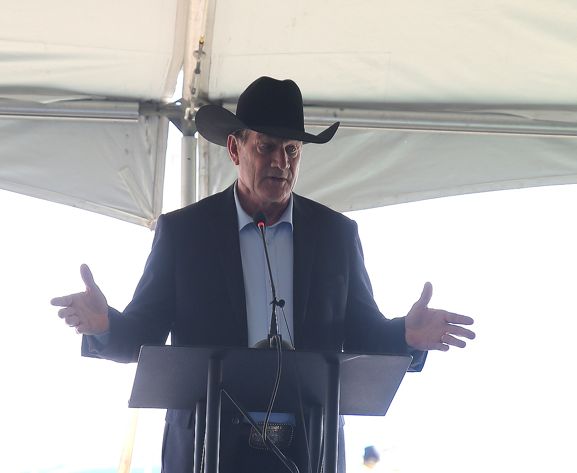 Gov. Larry Rhoden speaks prior to the groundbreaking for a new men's prison in Sioux Falls on April 22, 2026. (John Hult/South Dakota Searchlight)
