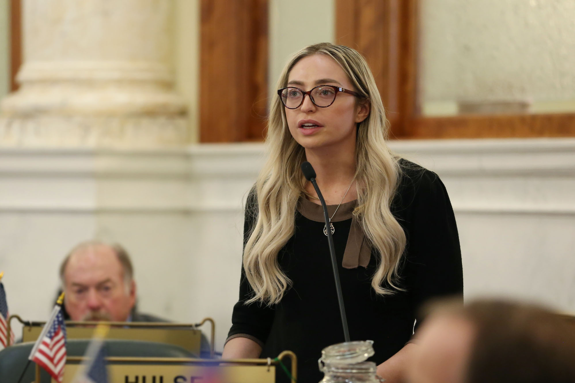 Sen. Amber Hulse, R-Hot Springs, speaks on the Senate floor in Pierre on Feb. 11, 2026. (Photo by Makenzie Huber/South Dakota Searchlight)
