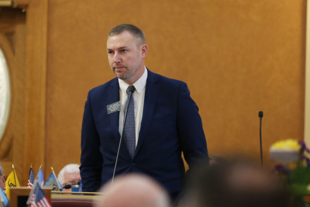 Rep. Jon Hansen, R-Dell Rapids, speaks on the South Dakota House floor on March 5, 2024. (Makenzie Huber/South Dakota Searchlight)