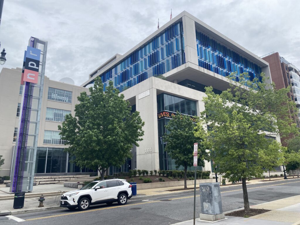 The National Public Radio headquarters in Washington, D.C., is pictured on Tuesday, May 27, 2025.  (Photo by Jennifer Shutt/States Newsroom)