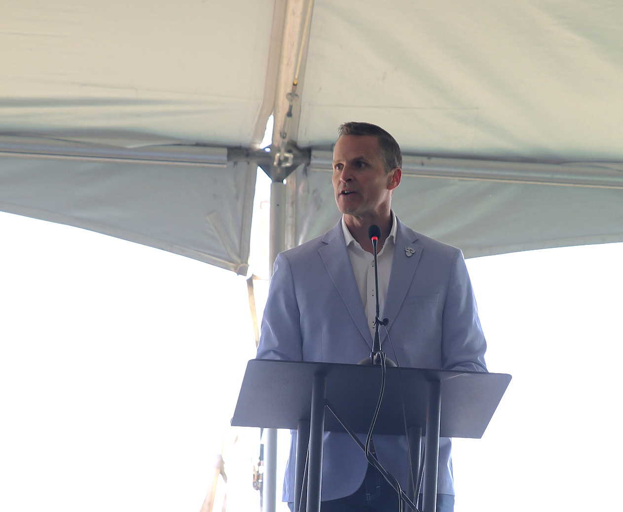 Sioux Falls Mayor Paul TenHaken speaks prior to the groundbreaking for a new men's prison in Sioux Falls on April 22, 2026. (John Hult/South Dakota Searchlight)